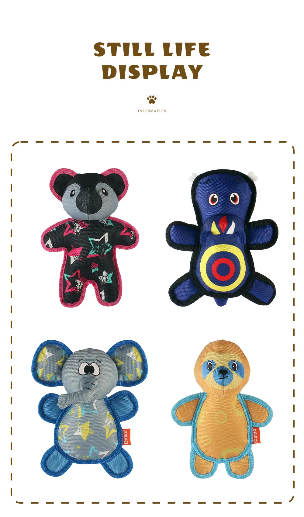 Dog Chew-Resistant Interactive Plush Toy Series：Bear, Hippo, Hippo, Elephant, Sloth (11)
