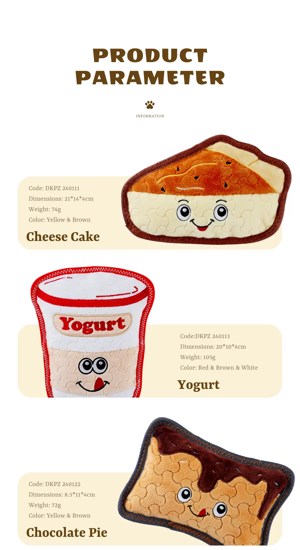 Latest Dog Plush Toy Series Cheese Cake, Yogurt, Chocolate Pie, Peanut Butter, Butter (8)