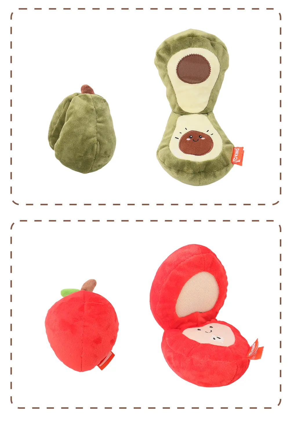 Creative Fruit Series Interactive Pet Plush Toys：Pear、Banana、Avocado、Apple (12)