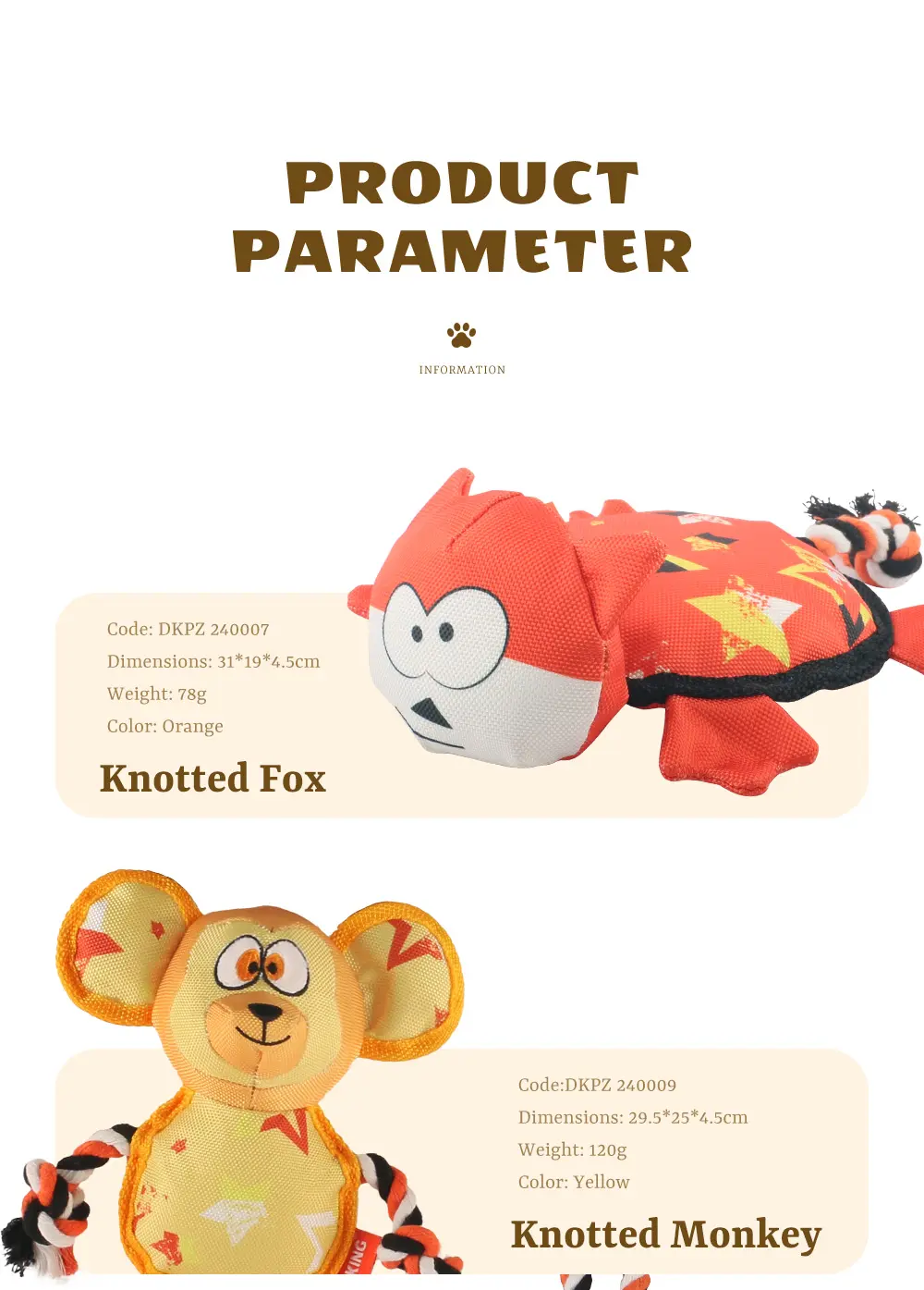 Latest Stylish Interactive Dog Stuffed Toys：Knotted Fox,Knotted Monkey,Knotted Duck,Knotted Lion (7)
