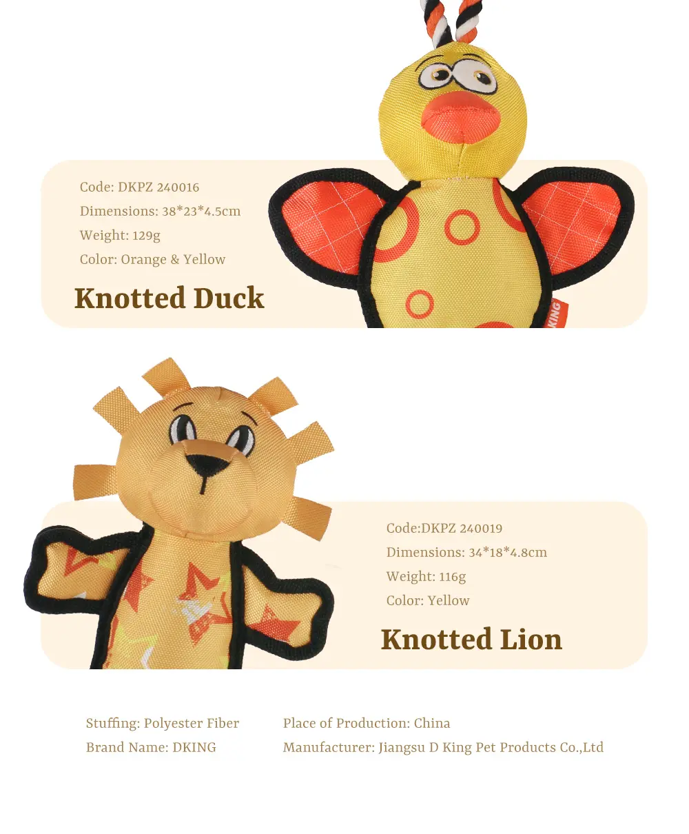 Latest Stylish Interactive Dog Stuffed Toys：Knotted Fox,Knotted Monkey,Knotted Duck,Knotted Lion (8)