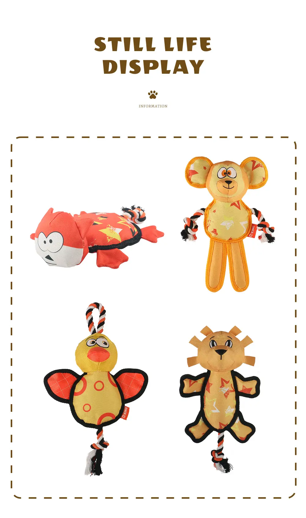 Latest Stylish Interactive Dog Stuffed Toys：Knotted Fox,Knotted Monkey,Knotted Duck,Knotted Lion (11)