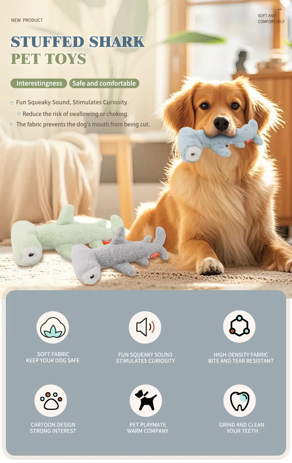 Cuddly Stuffed Shark Toy Soft, Safe, Fun For Pets! (7)