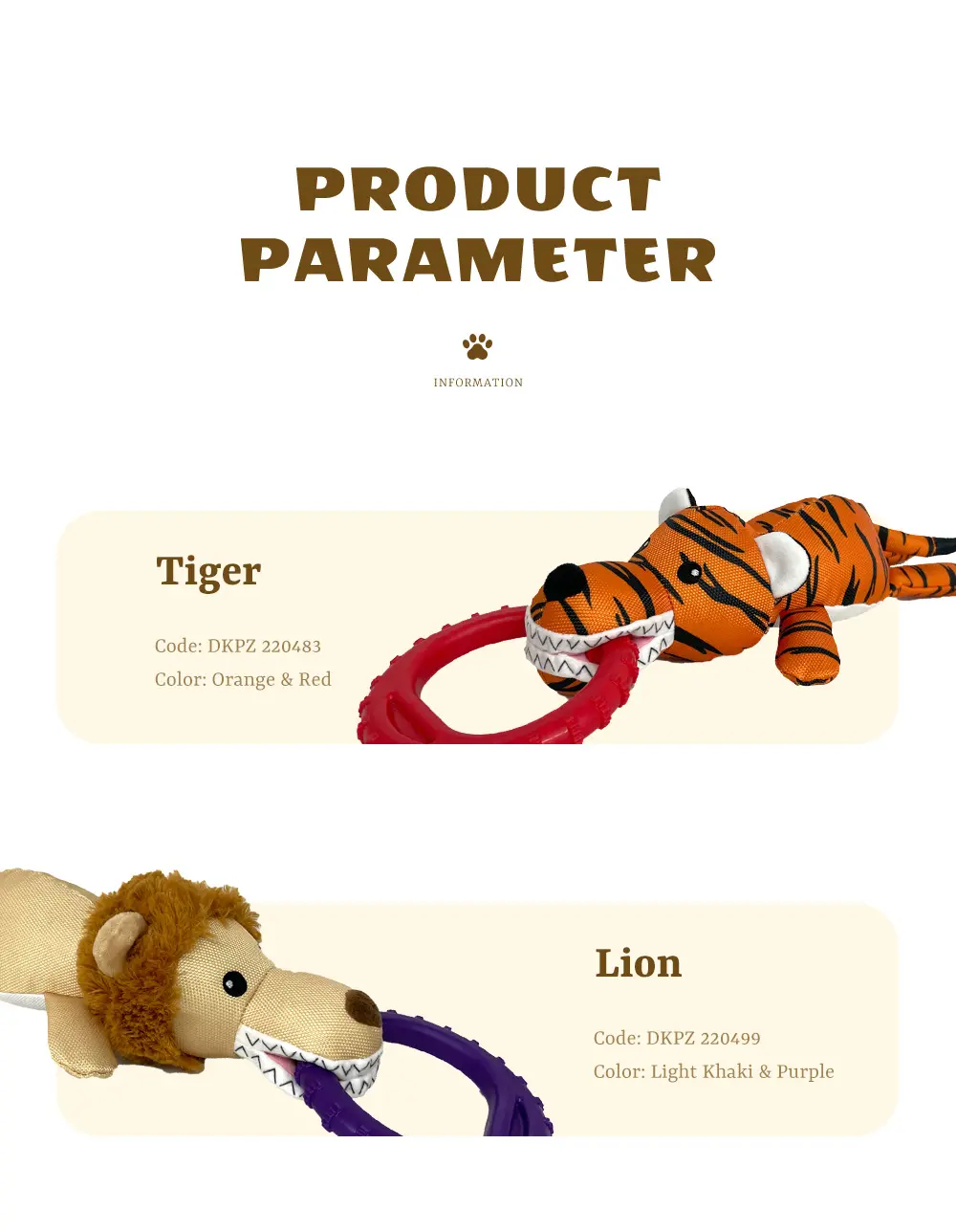 Fun Dog Interactive Plush Toys:Tiger,Lion,Leopard,Cow,Zebra,Zebra (8)
