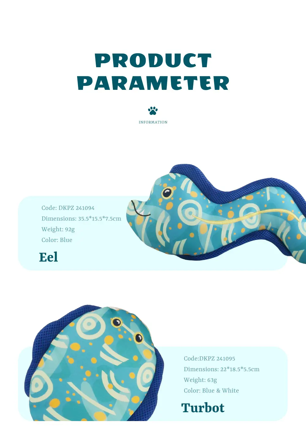 Selected Pet Plush Toy, Comfortable and Durable for Chewing, Keeps Your Dog Happy and Entertained：Eel，Turbot，Platypus (6)