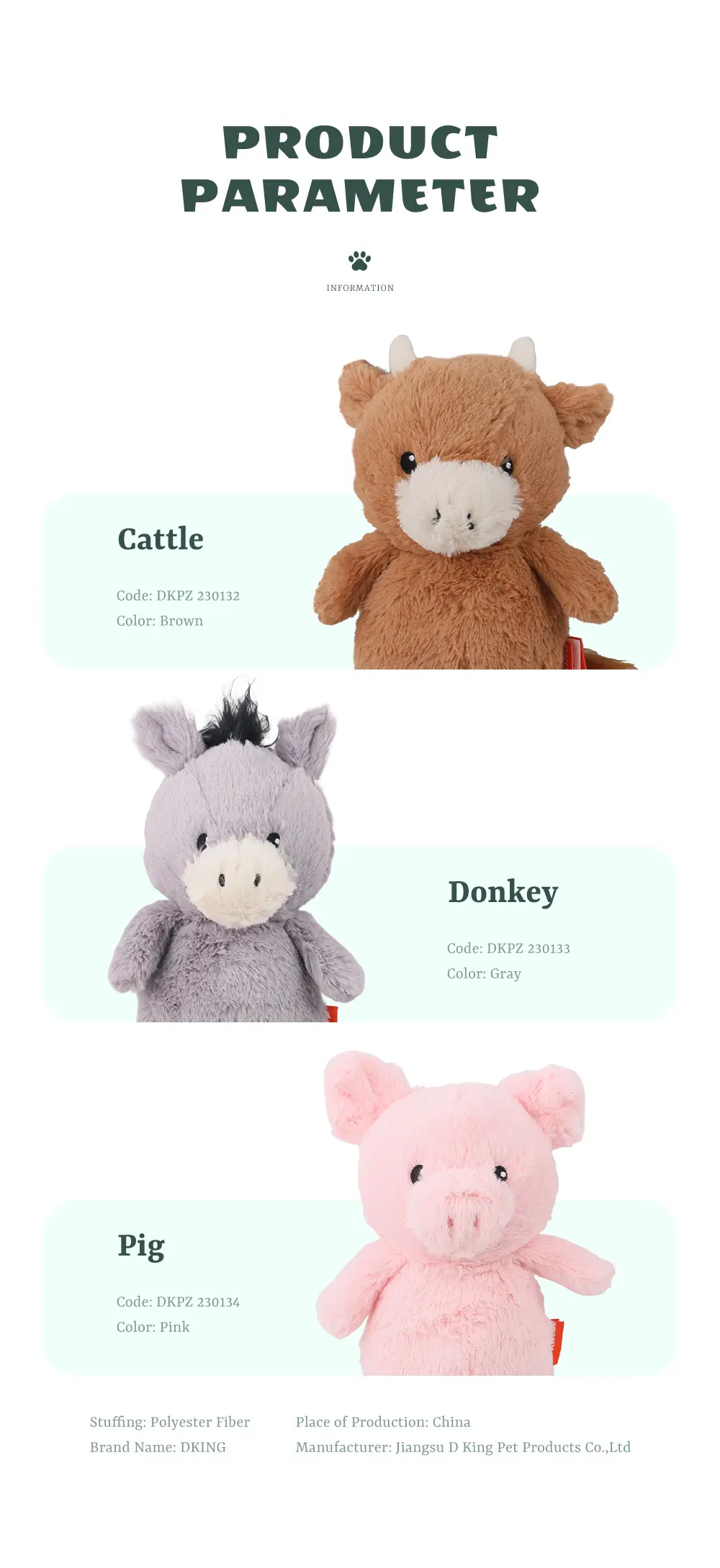 Plush Toy Series, Cute And Diverse, Soft And Comfortable, Safe Companionship：Cattle，Donkey，Pig (6)