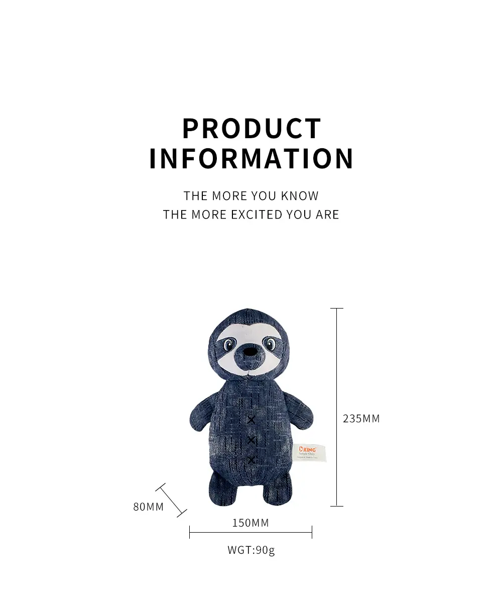 2025 New Product Classic Animal Shape Sturdy Dog Toy Collection Sloth (6)